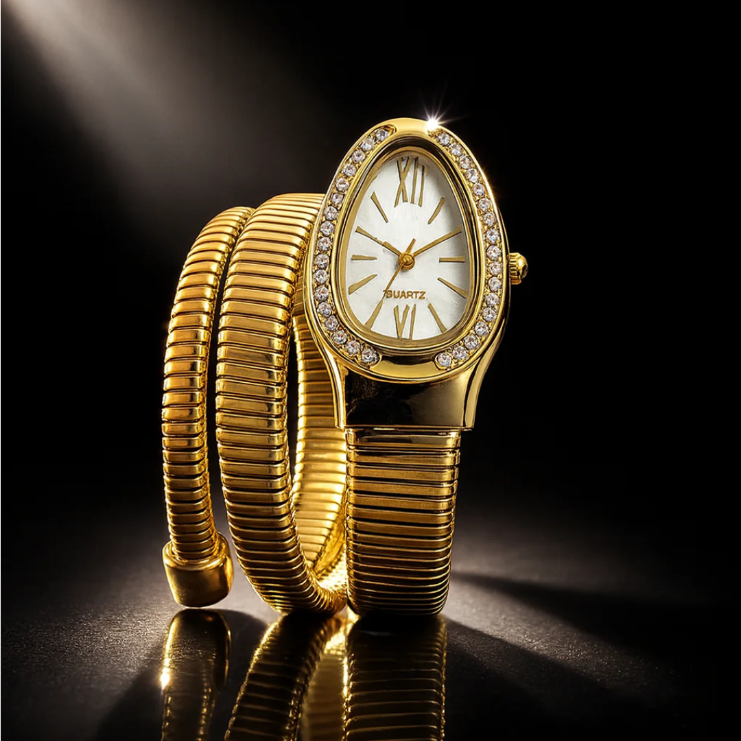 Luxury Triple Wrap Snake Bracelet Watch – Gold-Silver Diamond Women's Watch